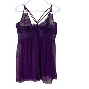 Dreamgirl Eyelash Lace and Mesh Babydoll Lingerie Top Purple Size XL